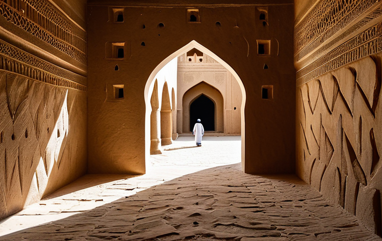 Omani Fortress Interior**

"Interior of Bahla Fortress, Oman, labyrinthine hallways, mud-brick walls, arched doorways, sunlight streaming through openings, fully clothed tourists in modest attire exploring, safe for work, appropriate content, perfect anatomy, correct proportions, professional photography, high quality, family-friendly."

**