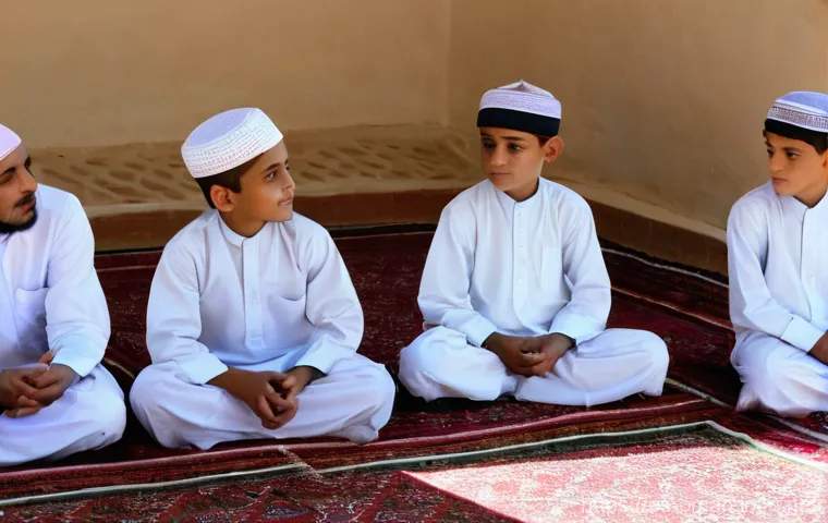 오만의 이슬람 신학 학교 - Prompt 1: Serene Learning in an Ancient Omani Maktab**