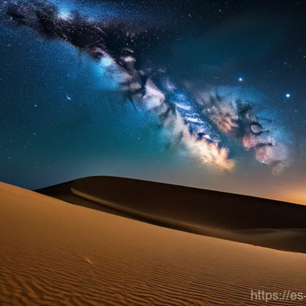 오만 사막의 별 관찰 - "A lone figure, fully and modestly clothed in warm, layered desert attire, sits on a comfortable mat...