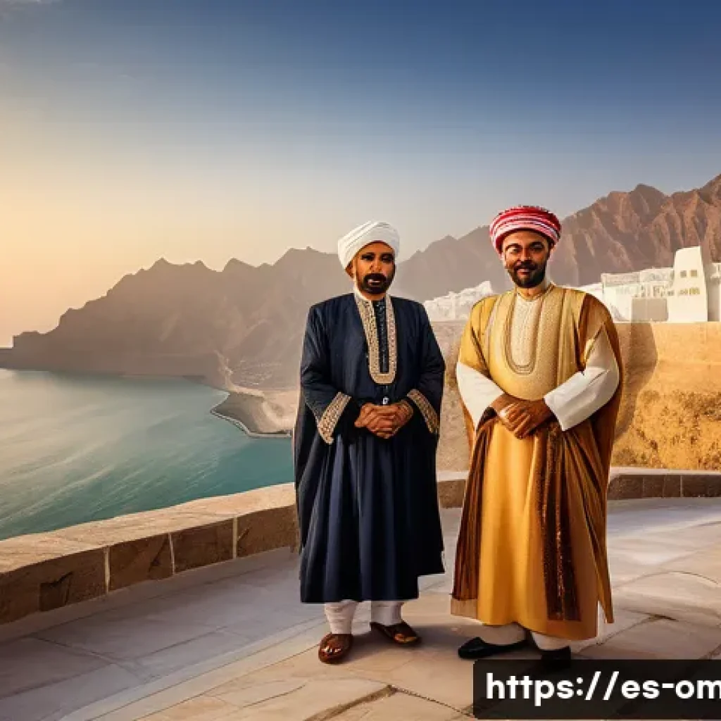 오만의 역사적 사건 - A grand historical scene depicting the Sultanate of Oman in the late 17th century: the central figur...