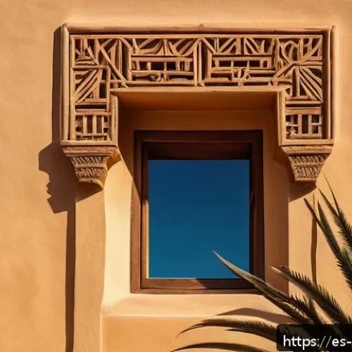 Home 33 오만의 전통 주택 디자인 - A traditional Omani house exterior at sunset, showcasing thick adobe and limestone walls with small,...
